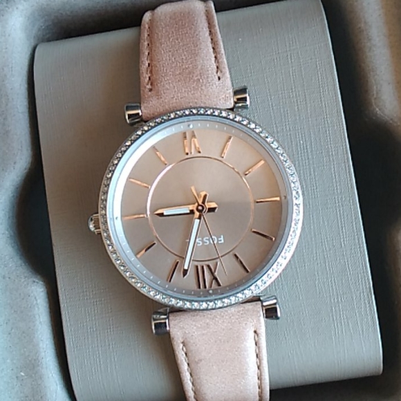 Fossil leather watch silver with stones  NWT - Picture 2 of 8